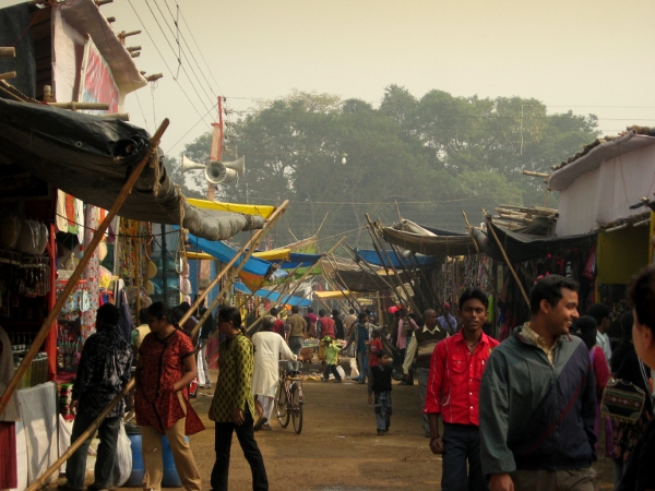 Shoppers enjoy the market at Santiniketan