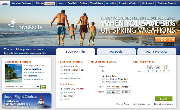 travelocity homepage screenshot travelocity homepage screenshot