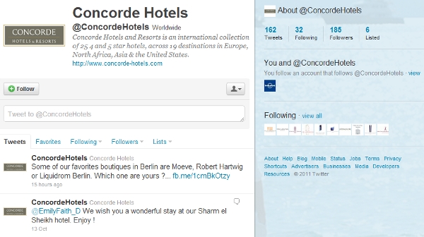 Concorde Hotels Twitter following