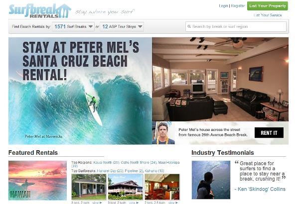 Surf Break Rentals landing page