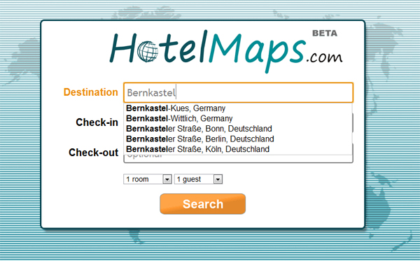 HotelMaps intuitive search form