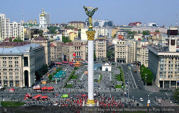 First of May on Maidan Nezalezhnosti in Kyiv, Ukraine.