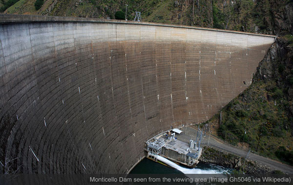 Monticello Dam seen from the viewing area.