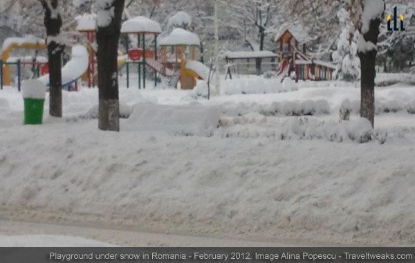 A playground under snow, in Pitesti, Romania - February 15, 2012.