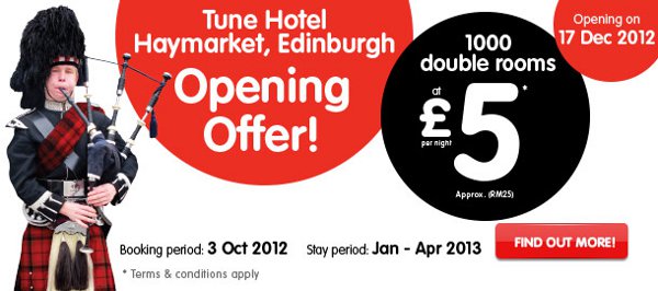 Tune Hotels promotion in Scotland