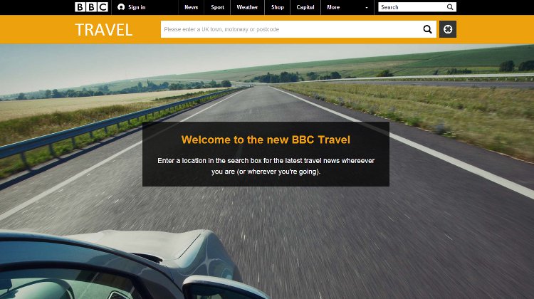 Screenshot of the new BBC Travel landing