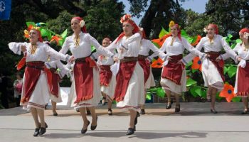 Traditional folk dancing at the Bulgarian travel expo