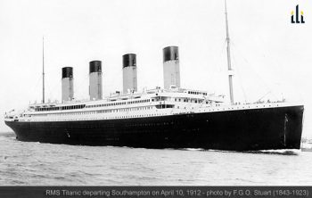 RMS Titanic departing Southampton on April 10, 1912