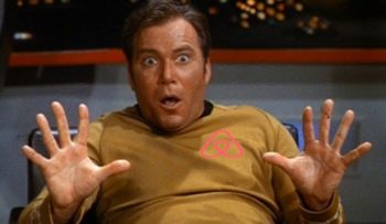 James T. Kirk wearing the Airbnb Star Fleet badge