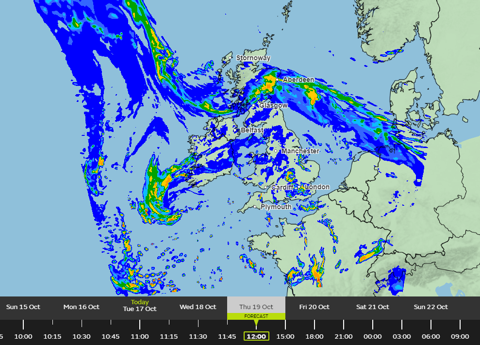 Storm Babet Met Office forecast map for Thursday 19 October 2023