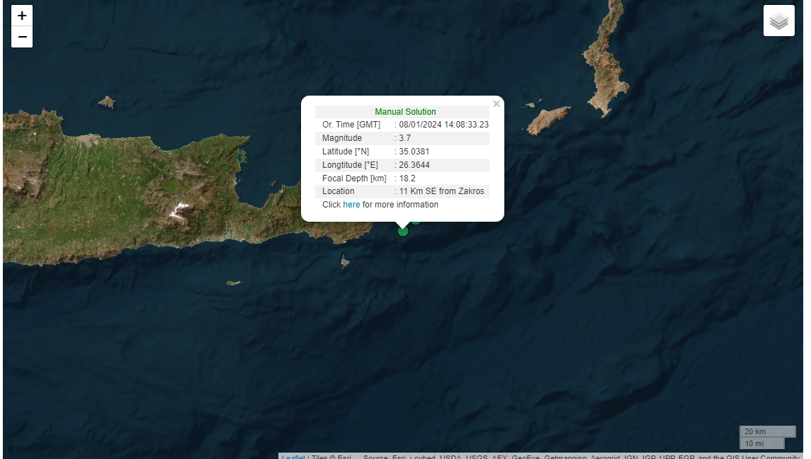 3.7 Earthquake 11 km southeast of Zakros