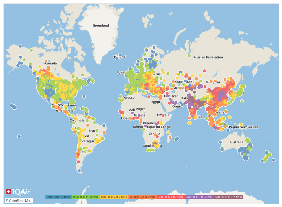 6th Annual World Air Quality Report map. 