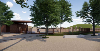 Photorealistic rendering of the entrance building of the archaeological site of Elefsina