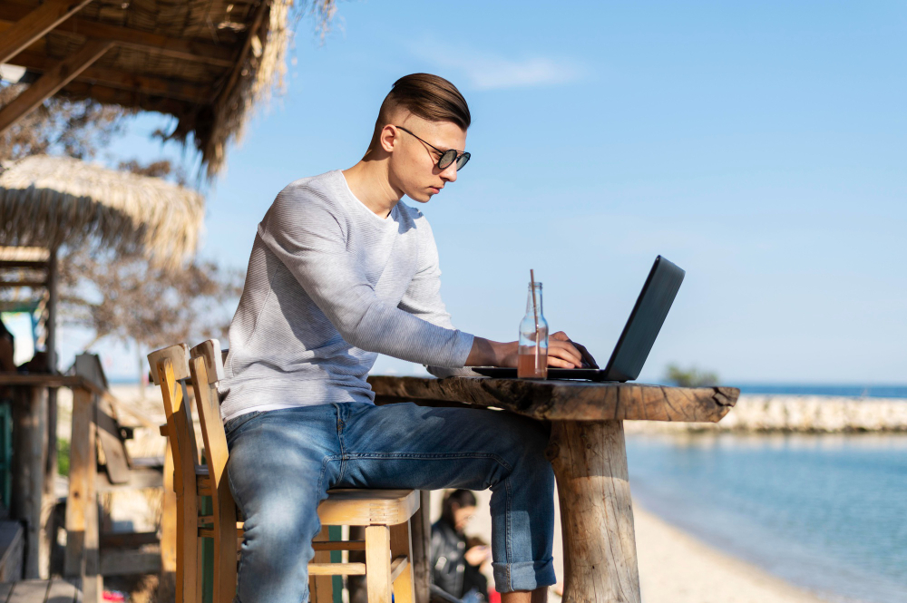 digital nomad at the beach