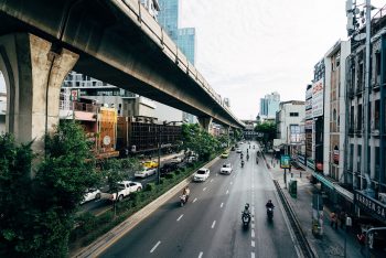 road in Thailand with buildings