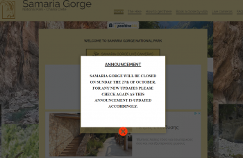 samaria gorge closed on Sunday October 27