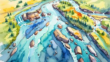 painting of flowing water on a plain