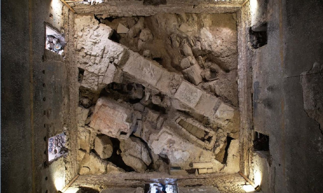 Kursum Mosque View of all the finds that are proposed to remain visible under a glass floor.