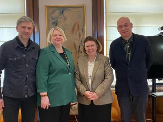 Minister of Culture Lina Mendoni with the Ambassador of Lithuania to Greece, Lina Skerstonaite, Cezaris Graužinis and Audronius Liuga