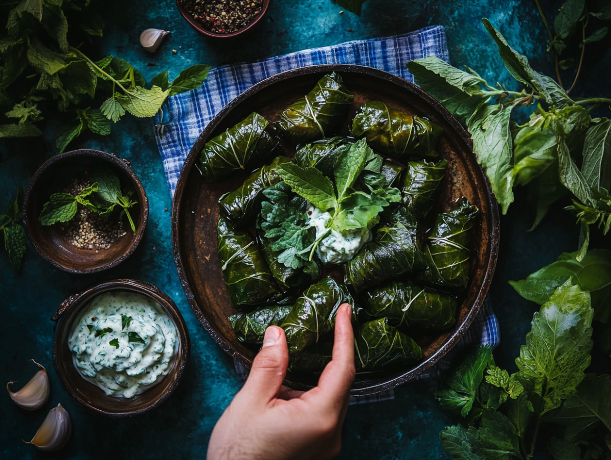 dolmades serving.