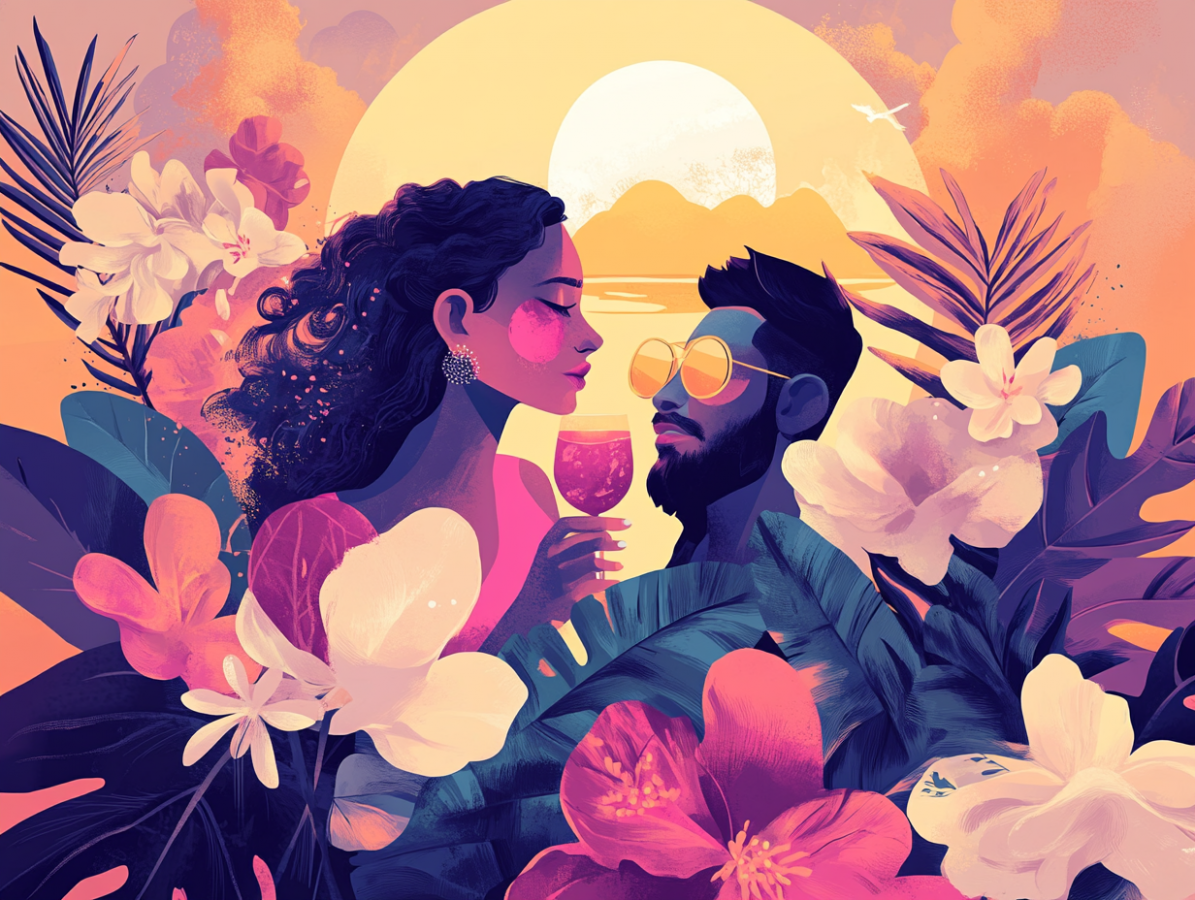 wedding in Greece AI illustration.