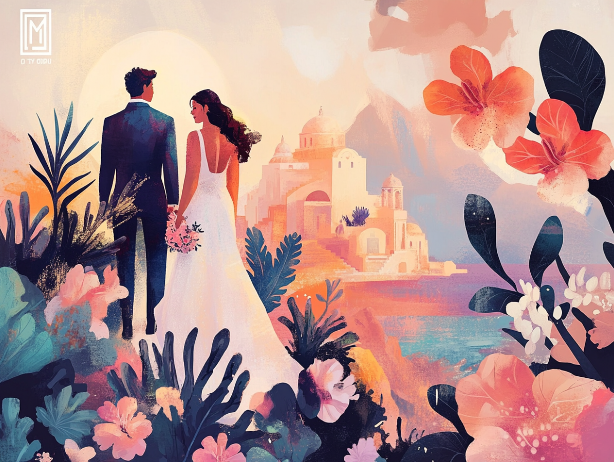 Wedding in Greece AI illustration.