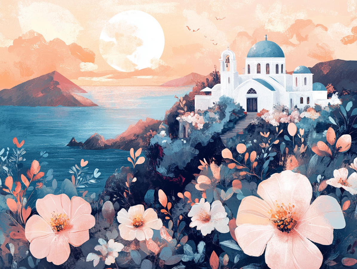 Wedding in Greece AI illustration.