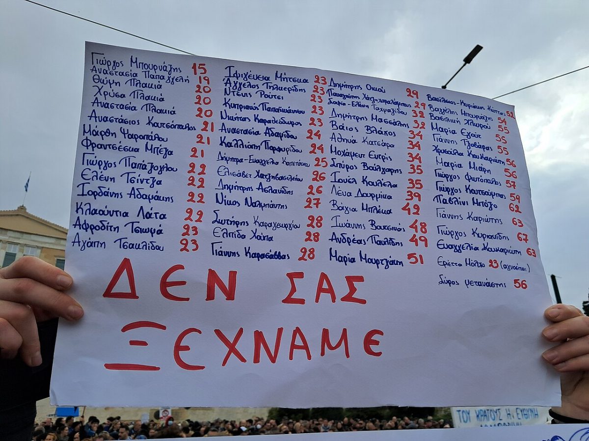 The names of the 57 victims of the Tempi train crash