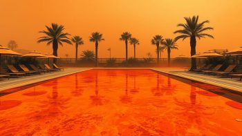 African dust storm swimming pool illustration