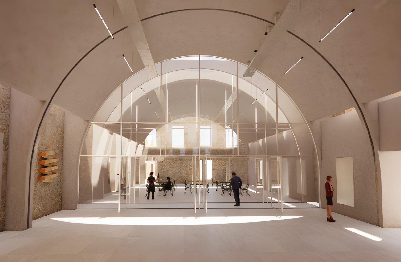 Photorealistic depiction of exhibition spaces with domed cover