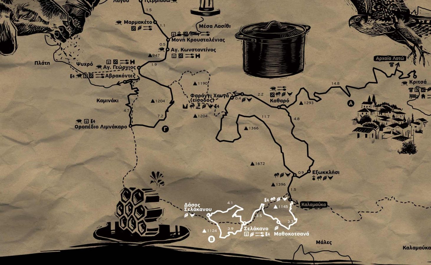 Map of the Orea Crete routes, linking farms, villages, and scenic trails into a network of authentic island experiences.