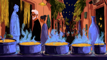 Cretan cooking on the road AI illustration