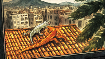 Lizards are harmless. AI illustration