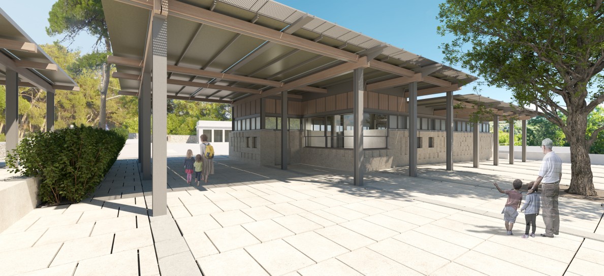 Photorealistic depiction of entry and exit shelters