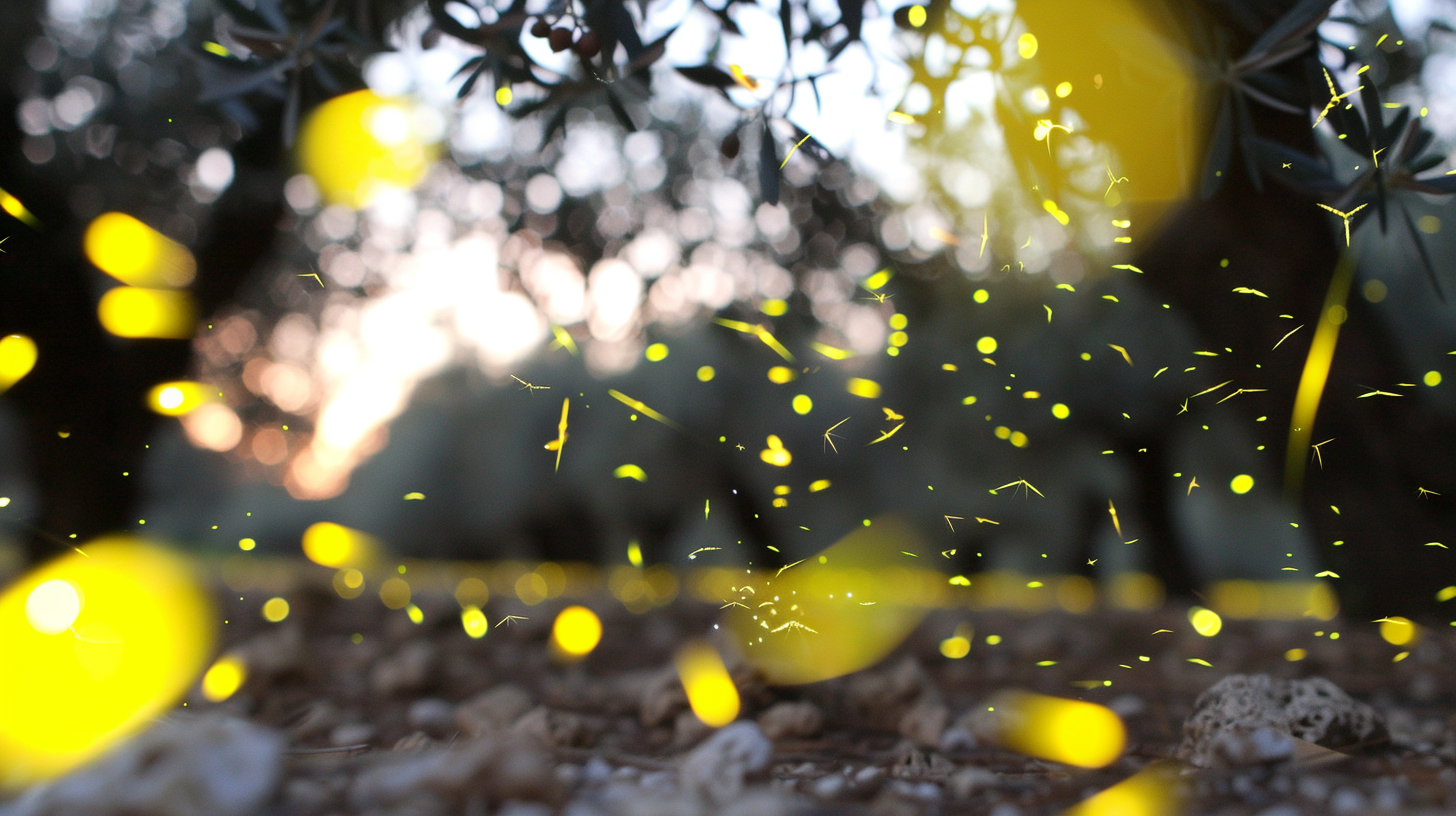 fireflies glowing like tiny lanterns