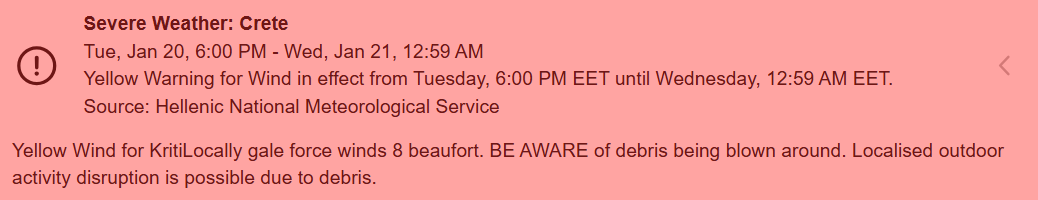 Crete Weather Alert