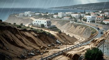 Heavy rain landslides AI illustration