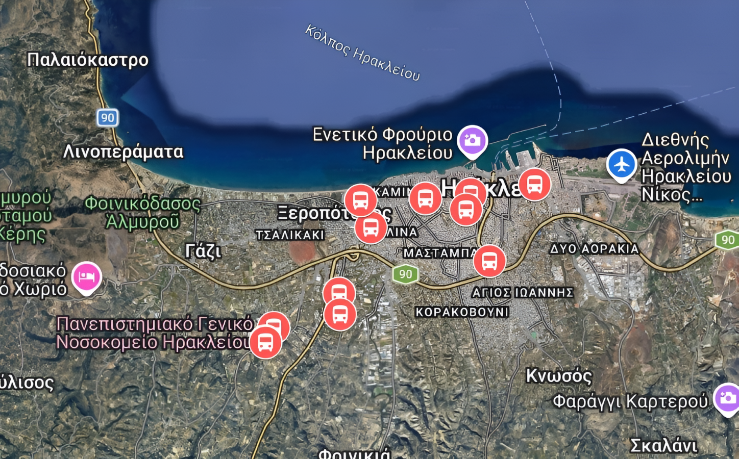 Heraklion smart solar bus stops map