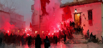 antiwar rally on March 12 Heraklion AI illustration