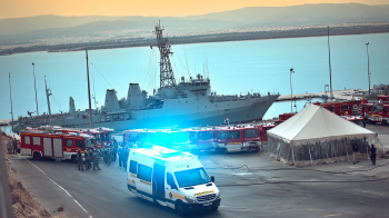 Emergency response Drill Crete Naval Base April 20 AI illustration