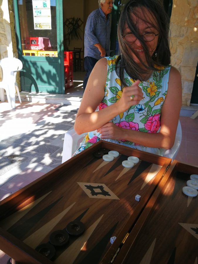 Mihaela Lica Butler playing tavli