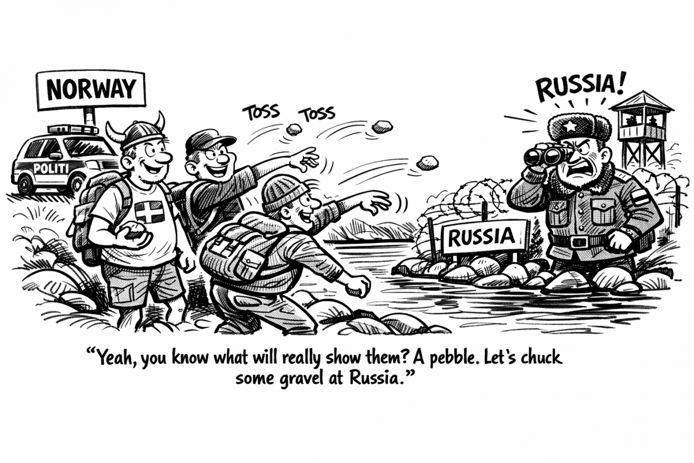 pebble-throwing at Russia