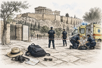 Acropolis knife attack illustration Designer