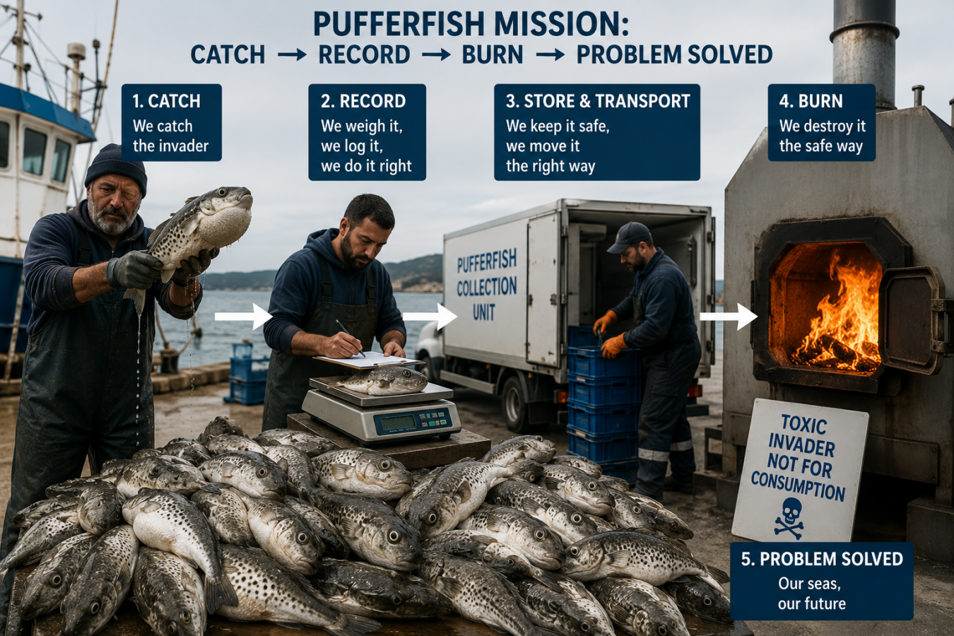 pufferfish catch and burn infographic