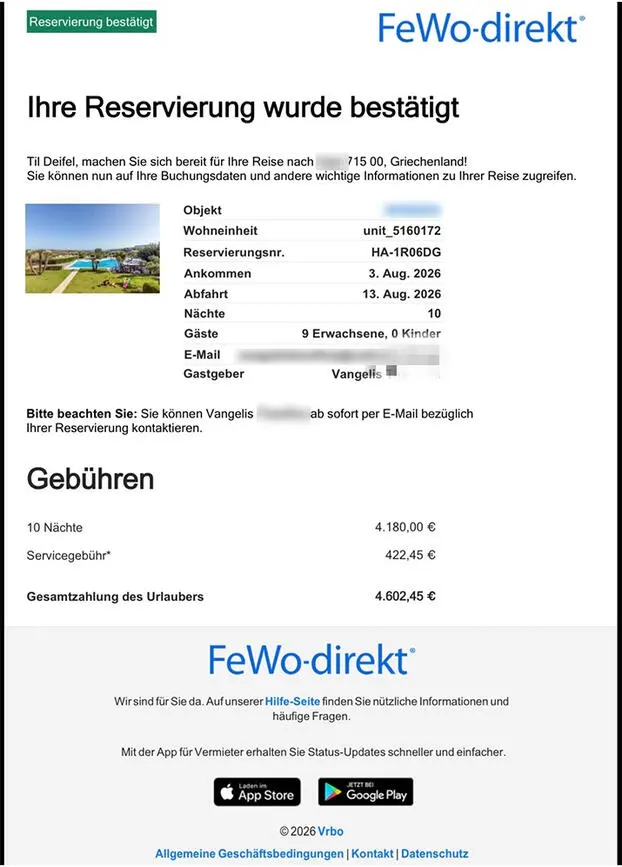 Fake Crete Villa Booking Scam