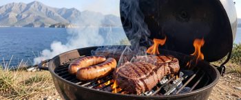 German tourist outdoor charcoal fire fine AI illustration
